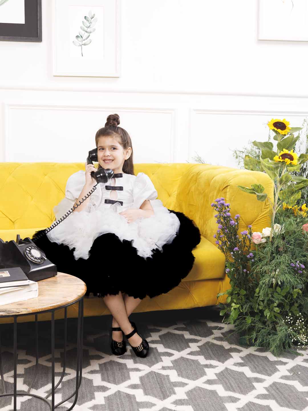 Risa the magical ruffled dress in black and white