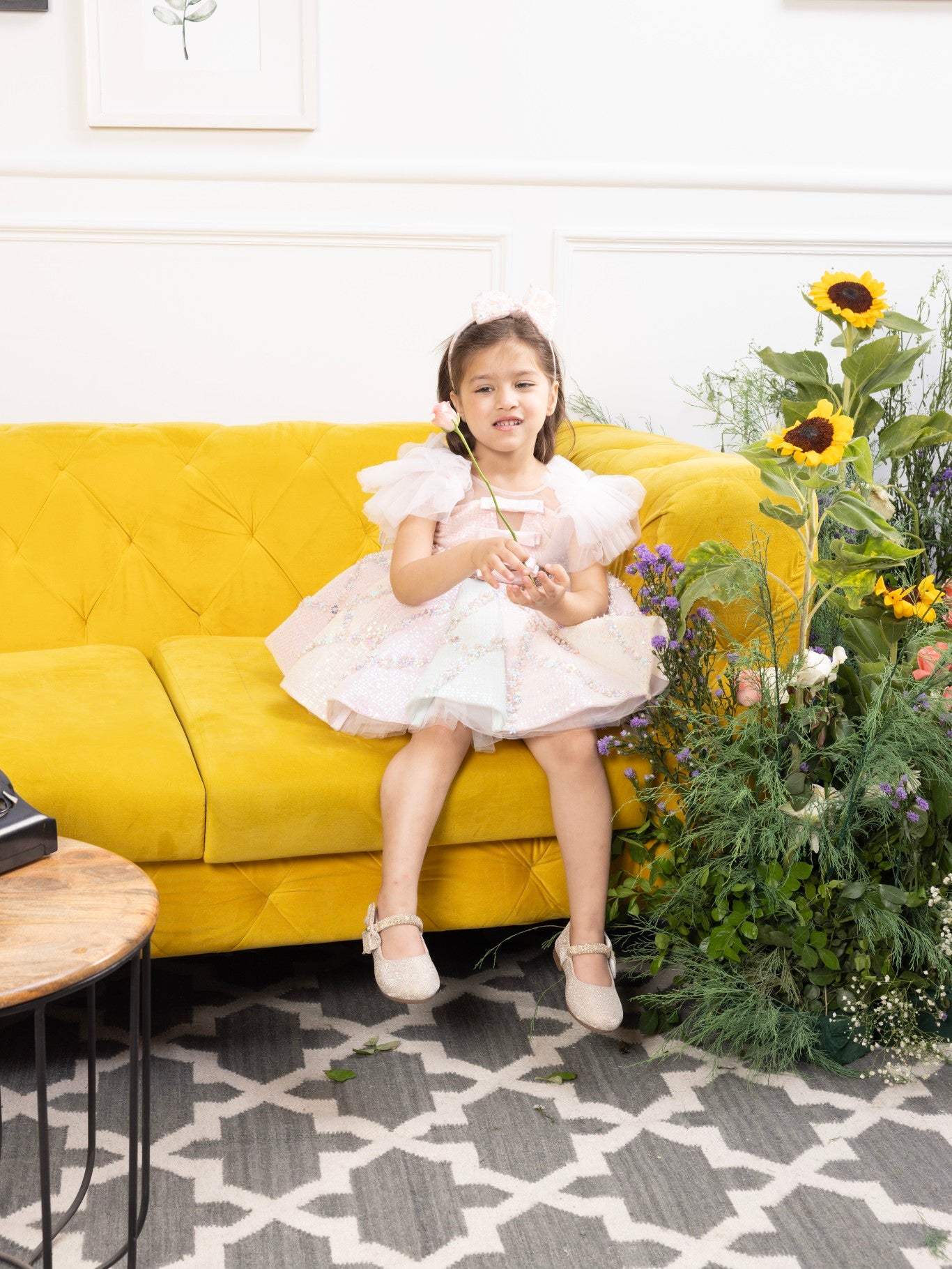 Caroline sequin panel dress with flowers detailing