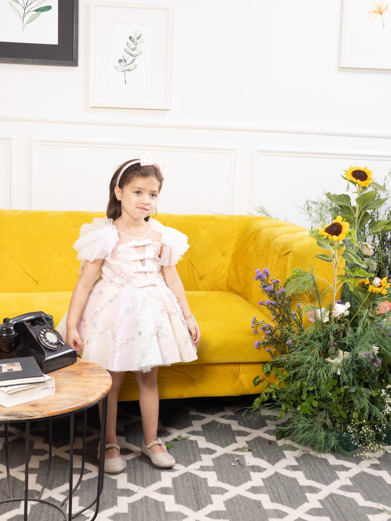 Caroline sequin panel dress with flowers detailing