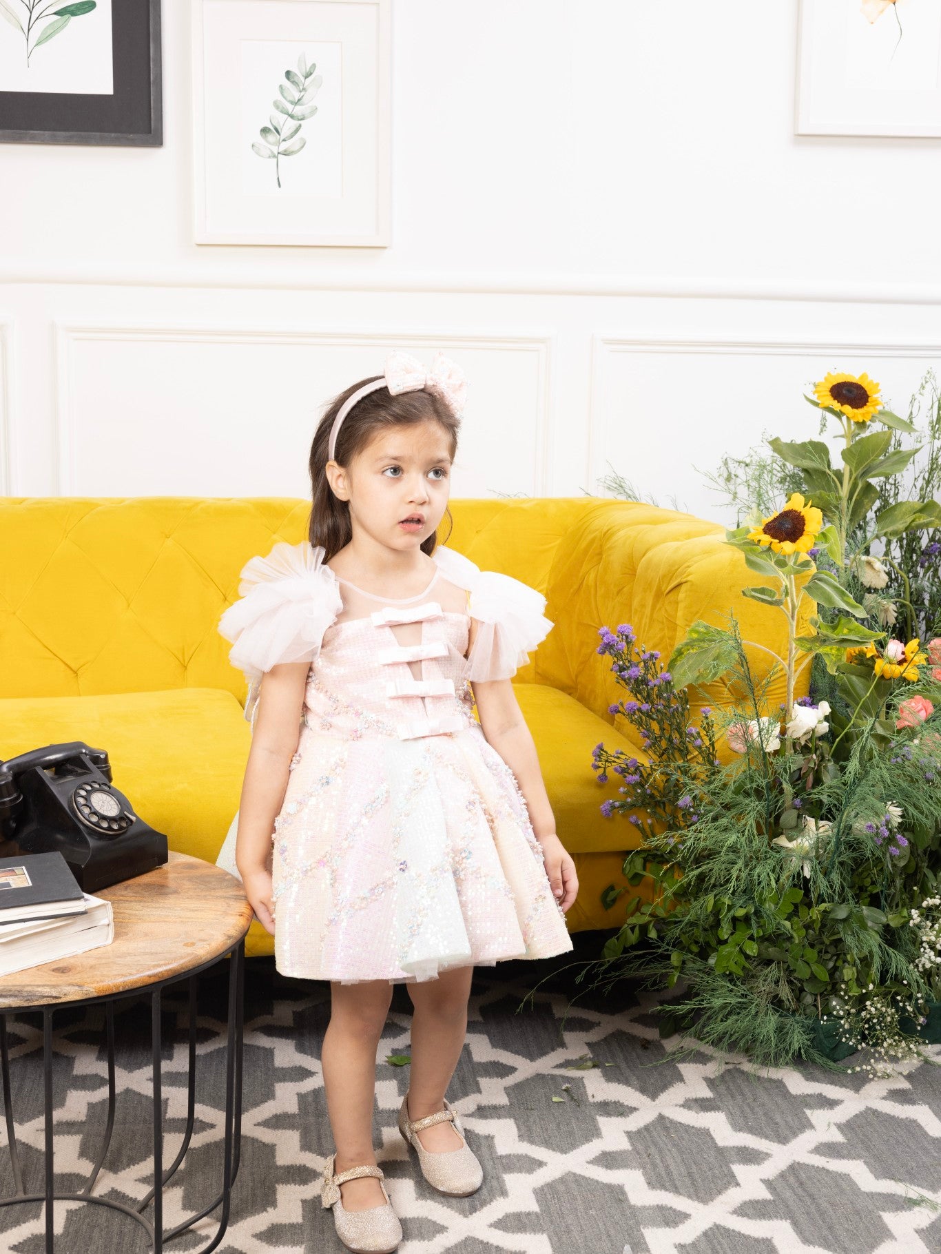 Caroline sequin panel dress with flowers detailing