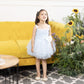 Mia blue fluffy skirt and gathered bodice with pearls and flowers detailing