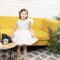 Alina glittered white panel dress with butterflies detailing