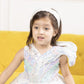 Alina glittered white panel dress with butterflies detailing