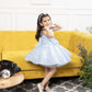 Montana blue panel dress with pearl and sequin detailing