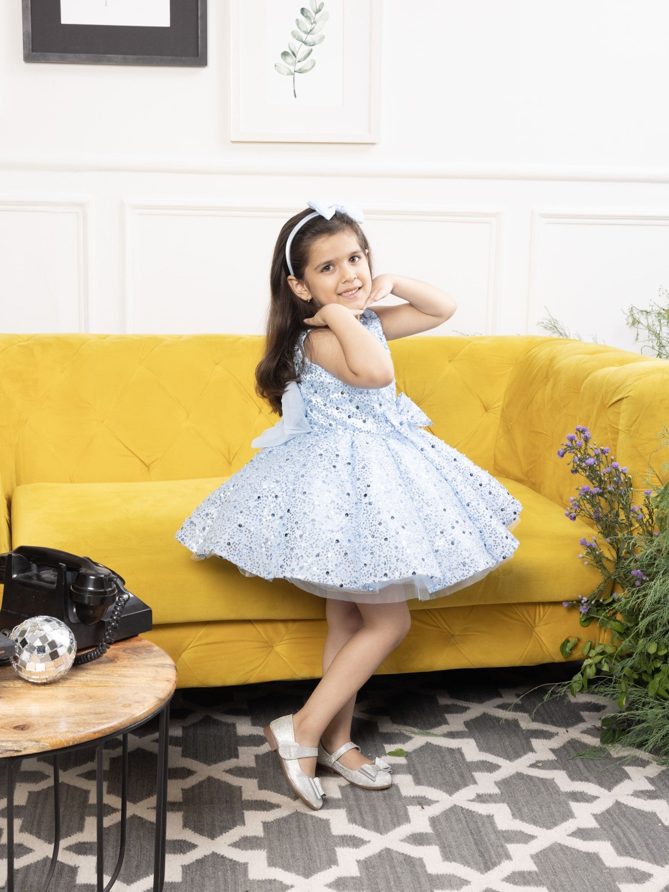 Montana blue panel dress with pearl and sequin detailing