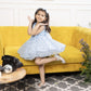 Montana blue panel dress with pearl and sequin detailing