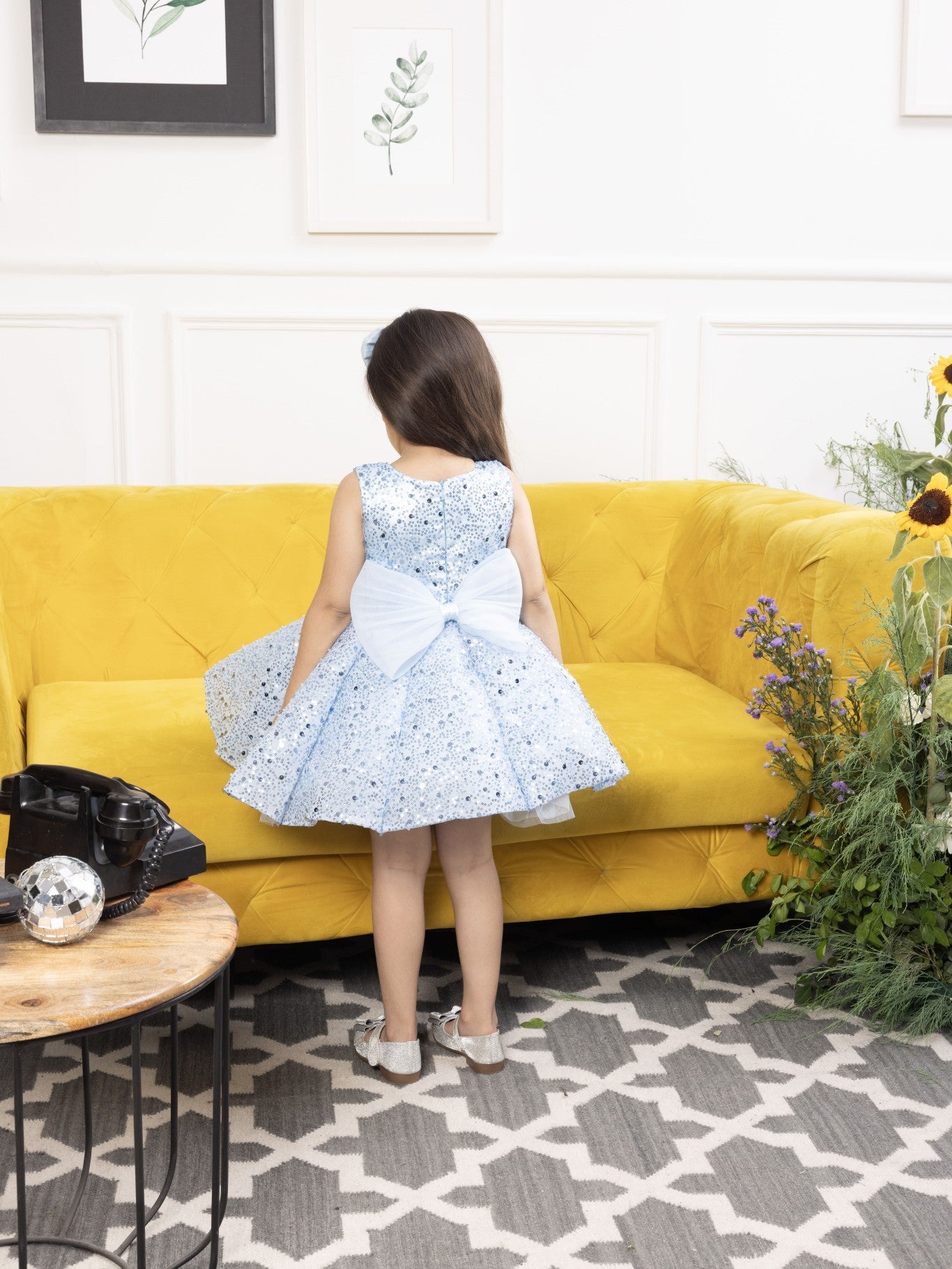 Montana blue panel dress with pearl and sequin detailing