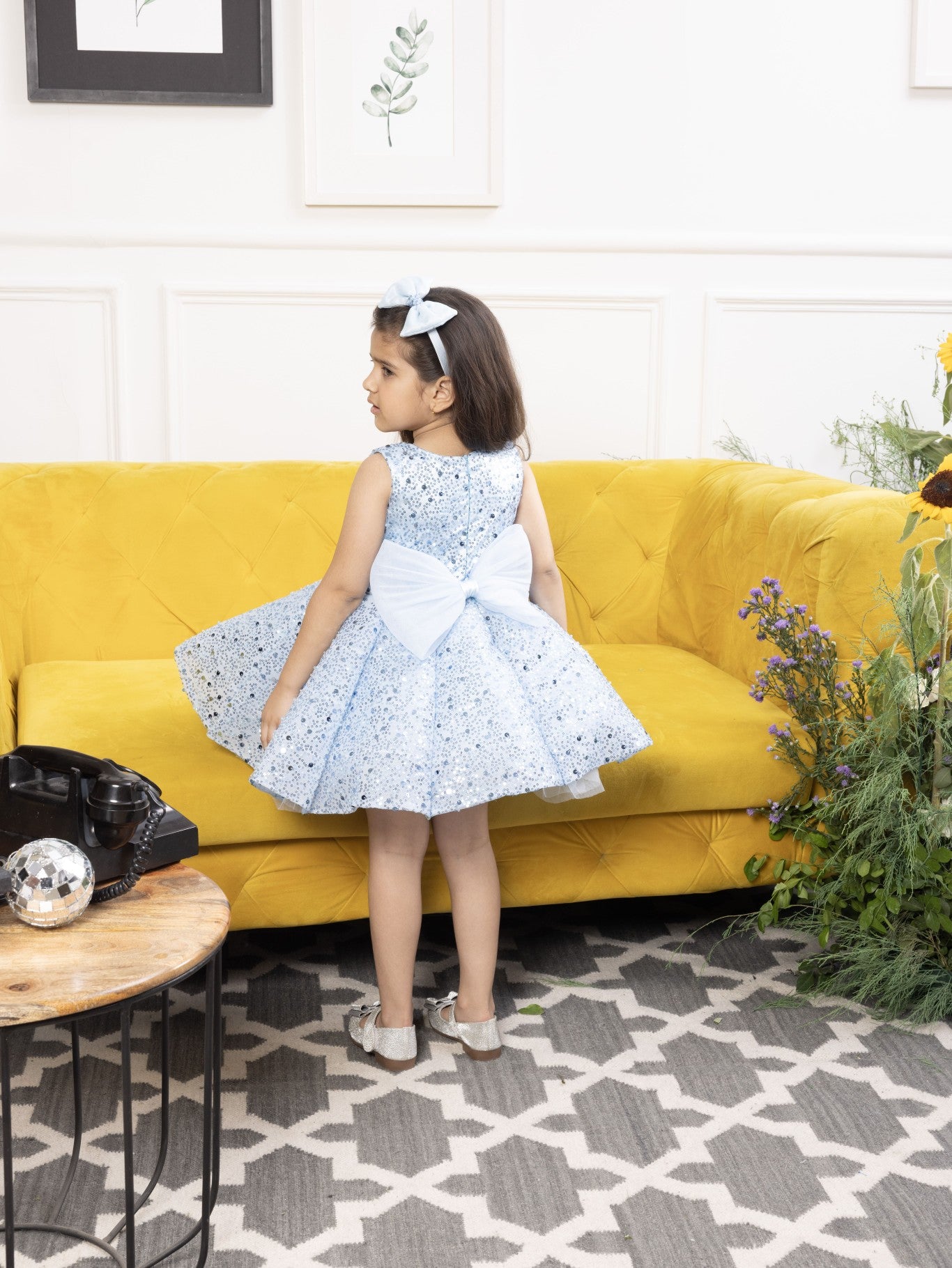Montana blue panel dress with pearl and sequin detailing