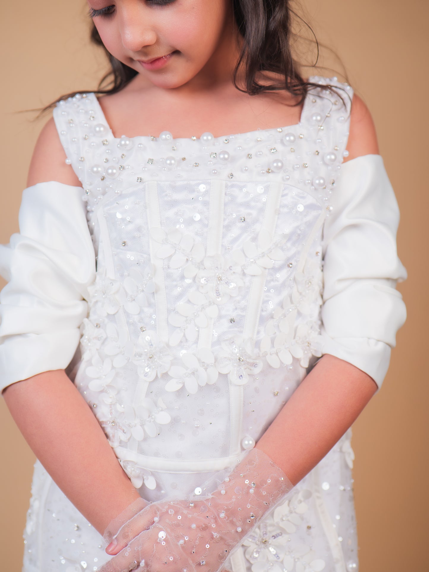 Pearl White Embellished Party Dress