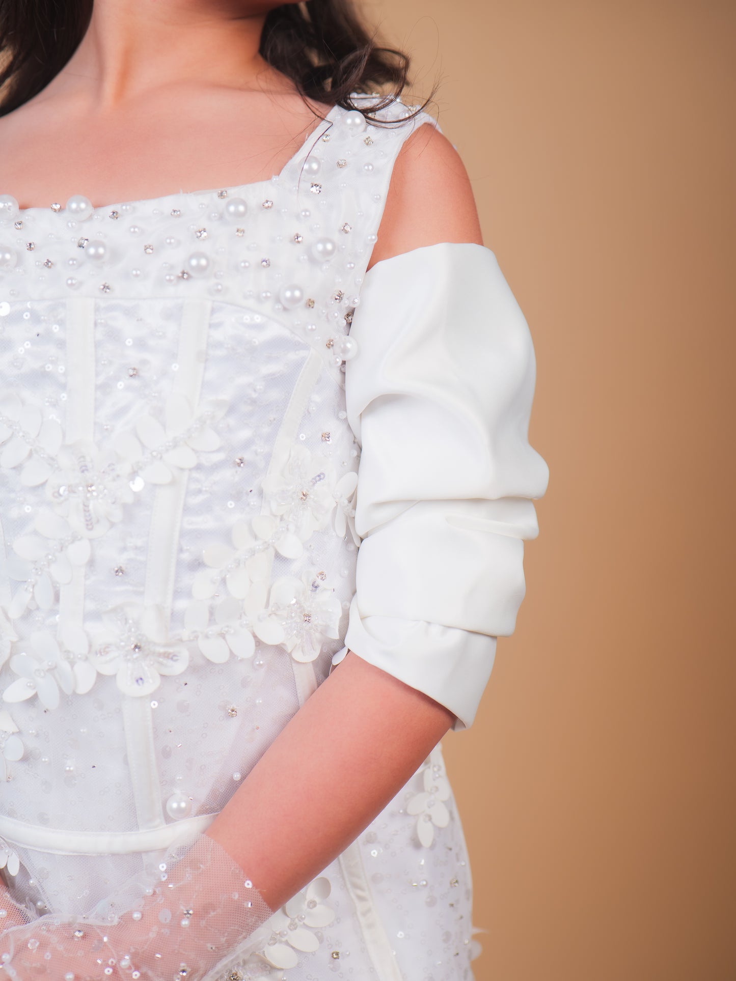 Pearl White Embellished Party Dress