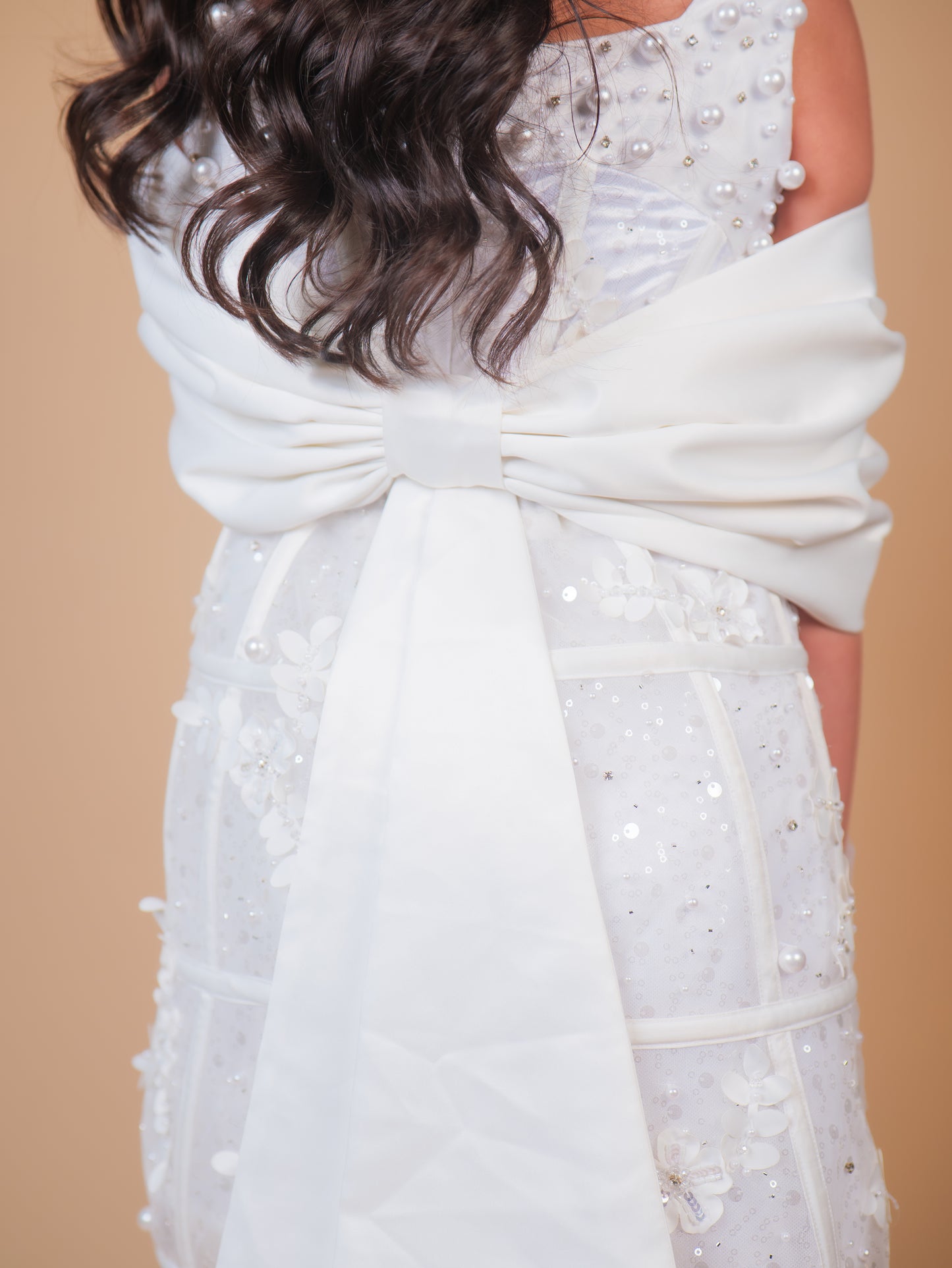Pearl White Embellished Party Dress