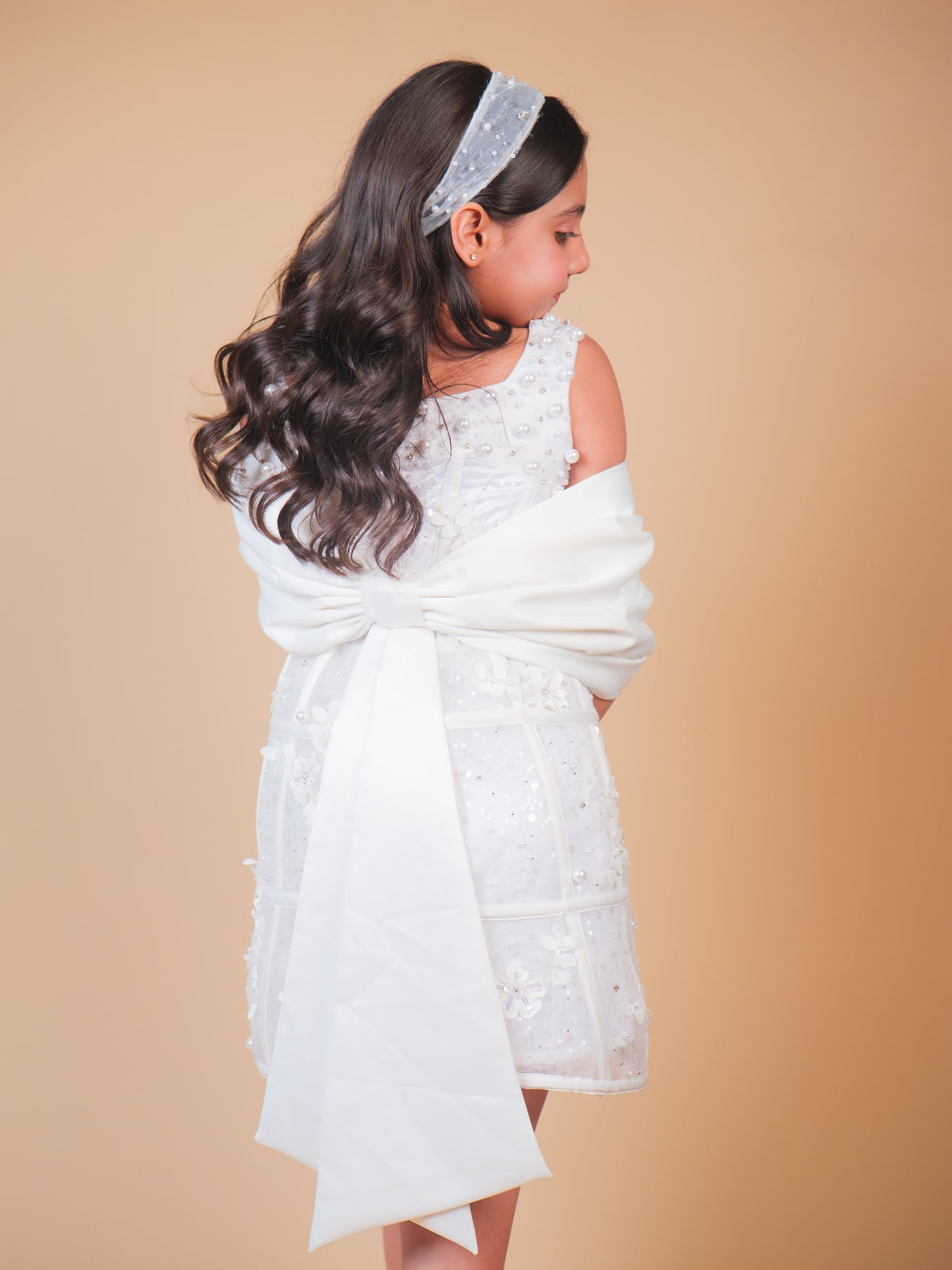 Pearl White Embellished Party Dress