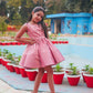 Pink Crystal Embellished Satin Party Dress