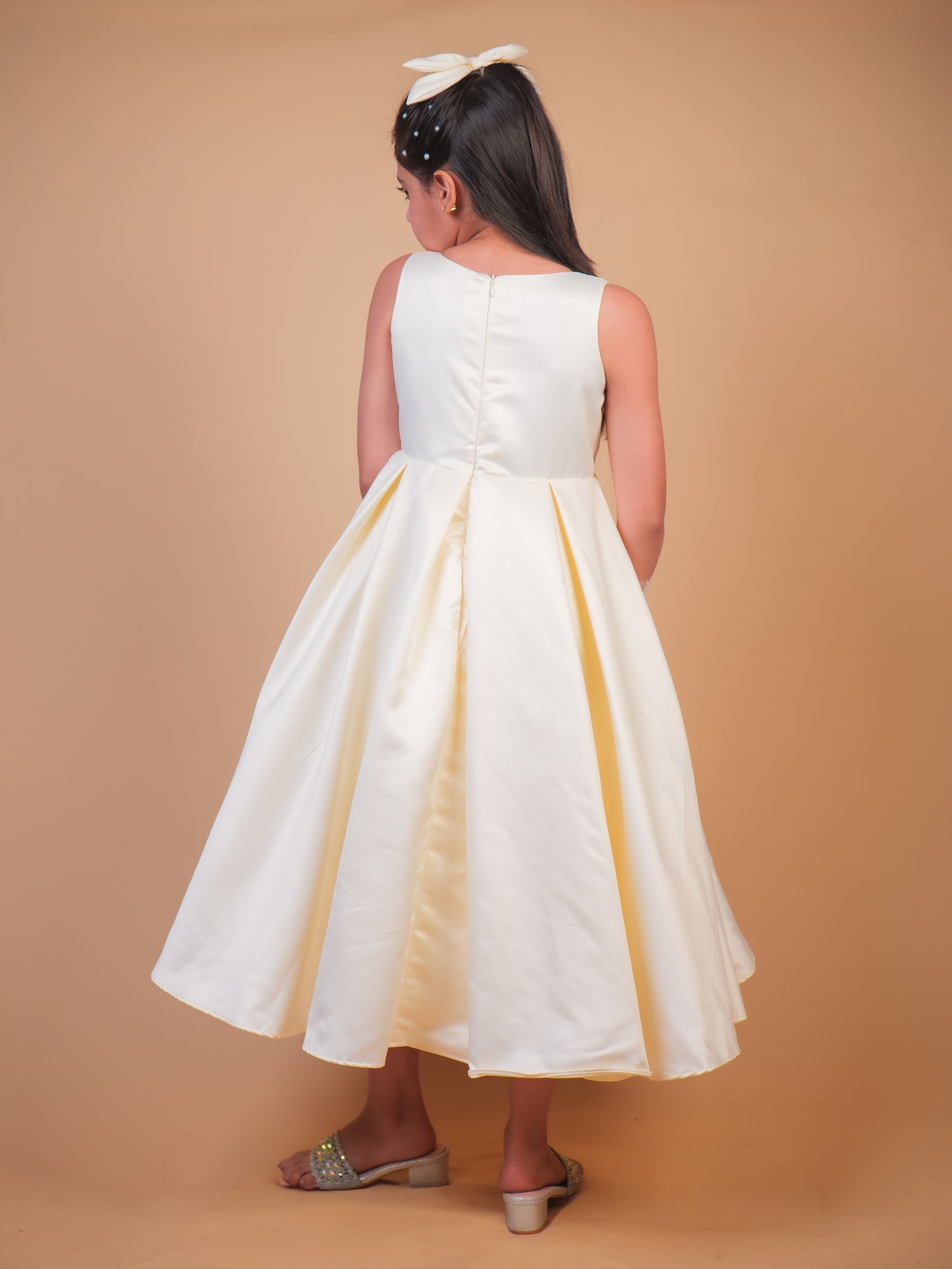 Off-White Pearl Embellished Satin Gown