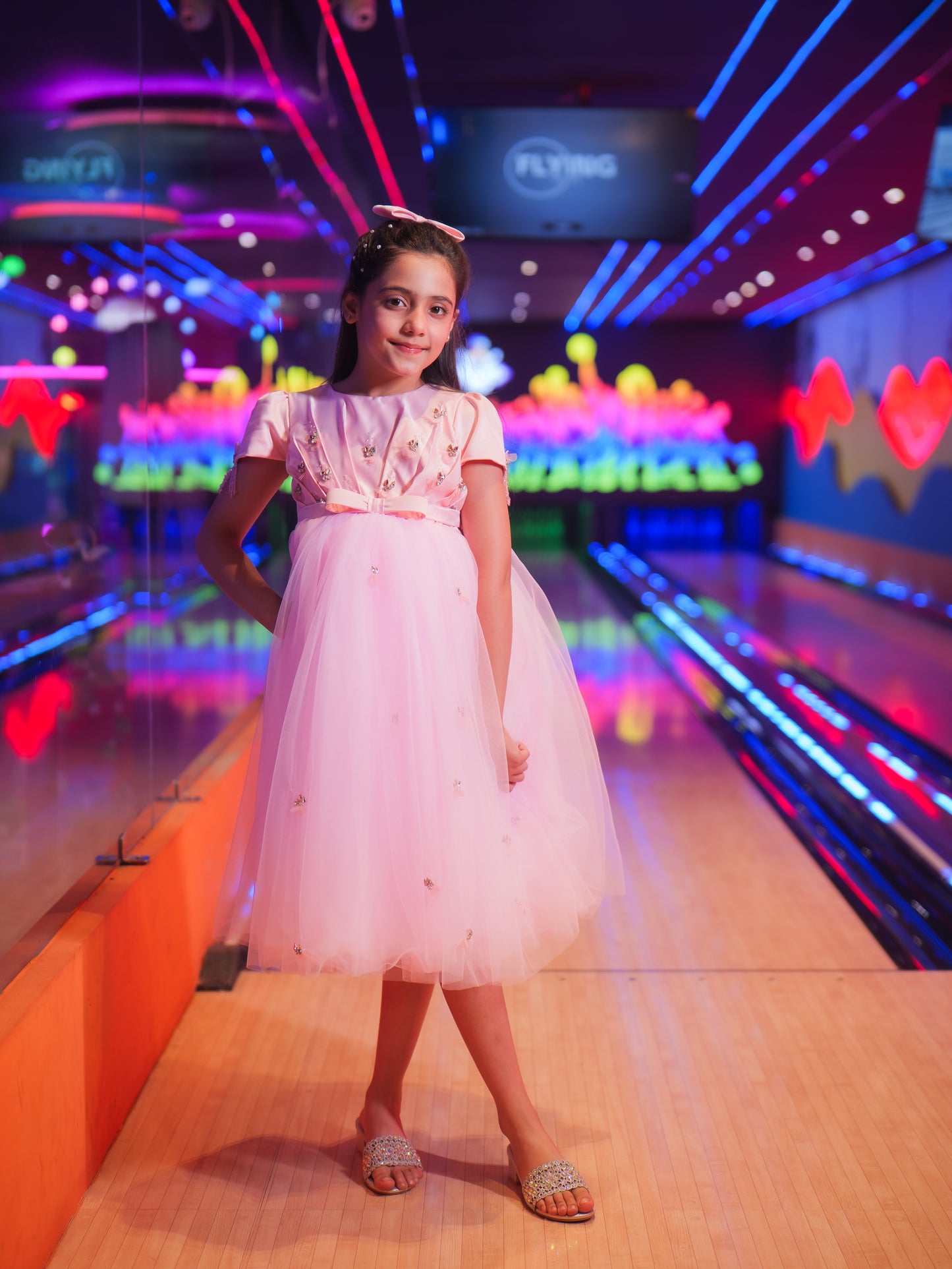 Pink Butterfly Embellished Party Gown