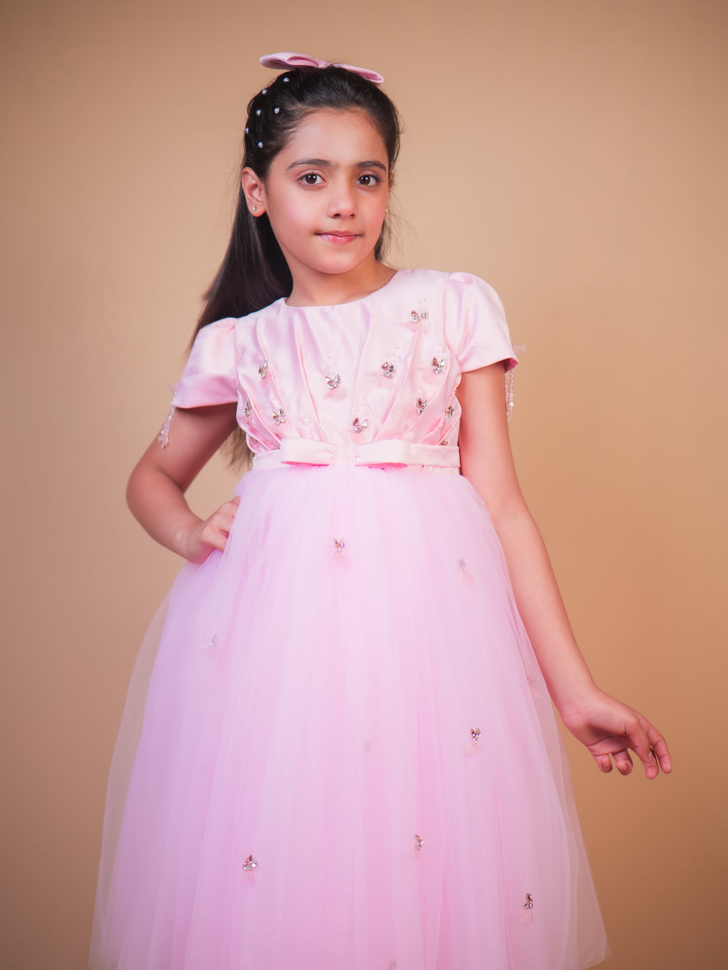 Pink Butterfly Embellished Party Gown