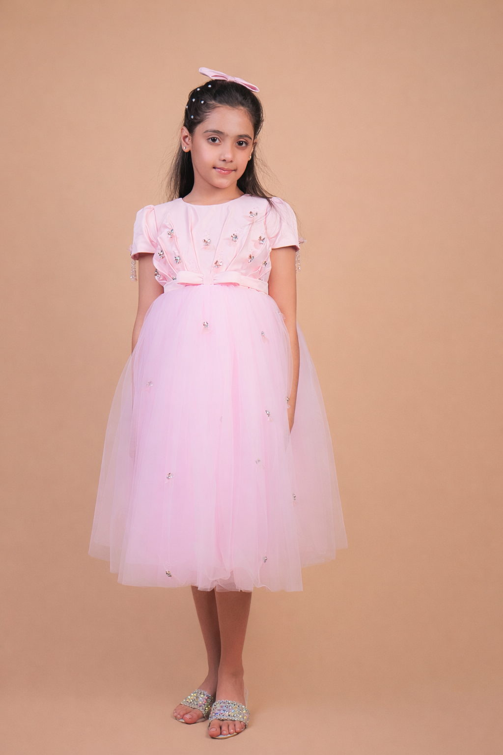 Pink Butterfly Embellished Party Gown