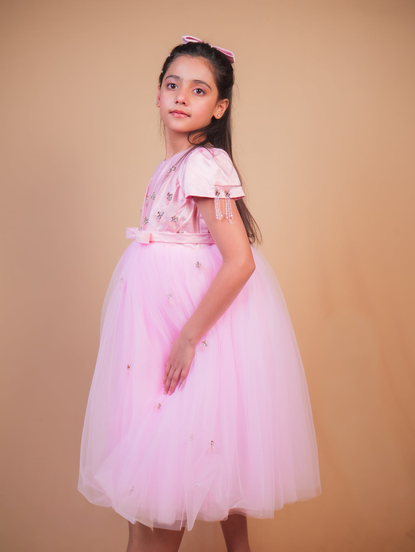 Pink Butterfly Embellished Party Gown