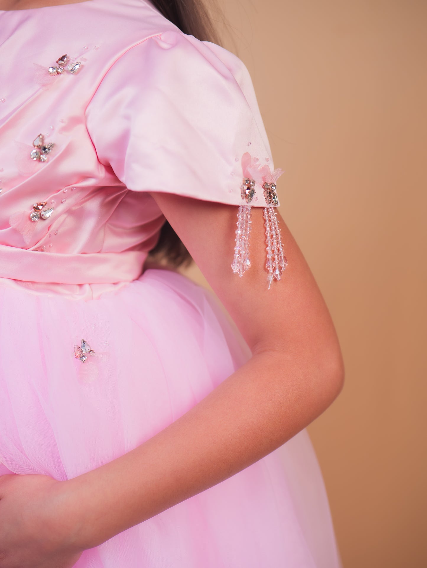 Pink Butterfly Embellished Party Gown