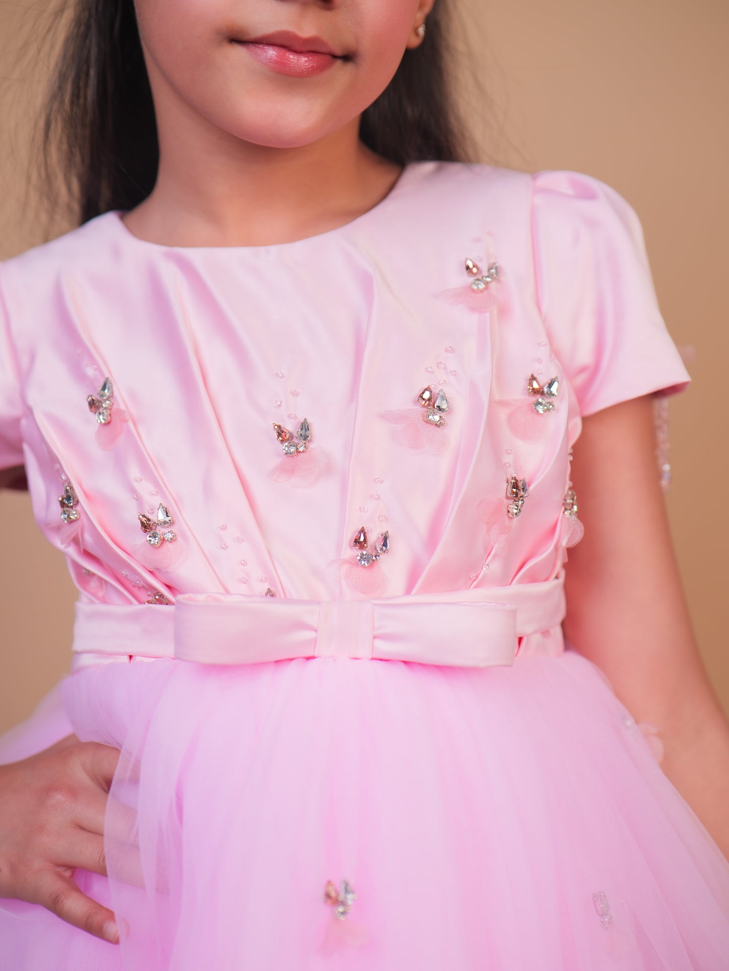 Pink Butterfly Embellished Party Gown