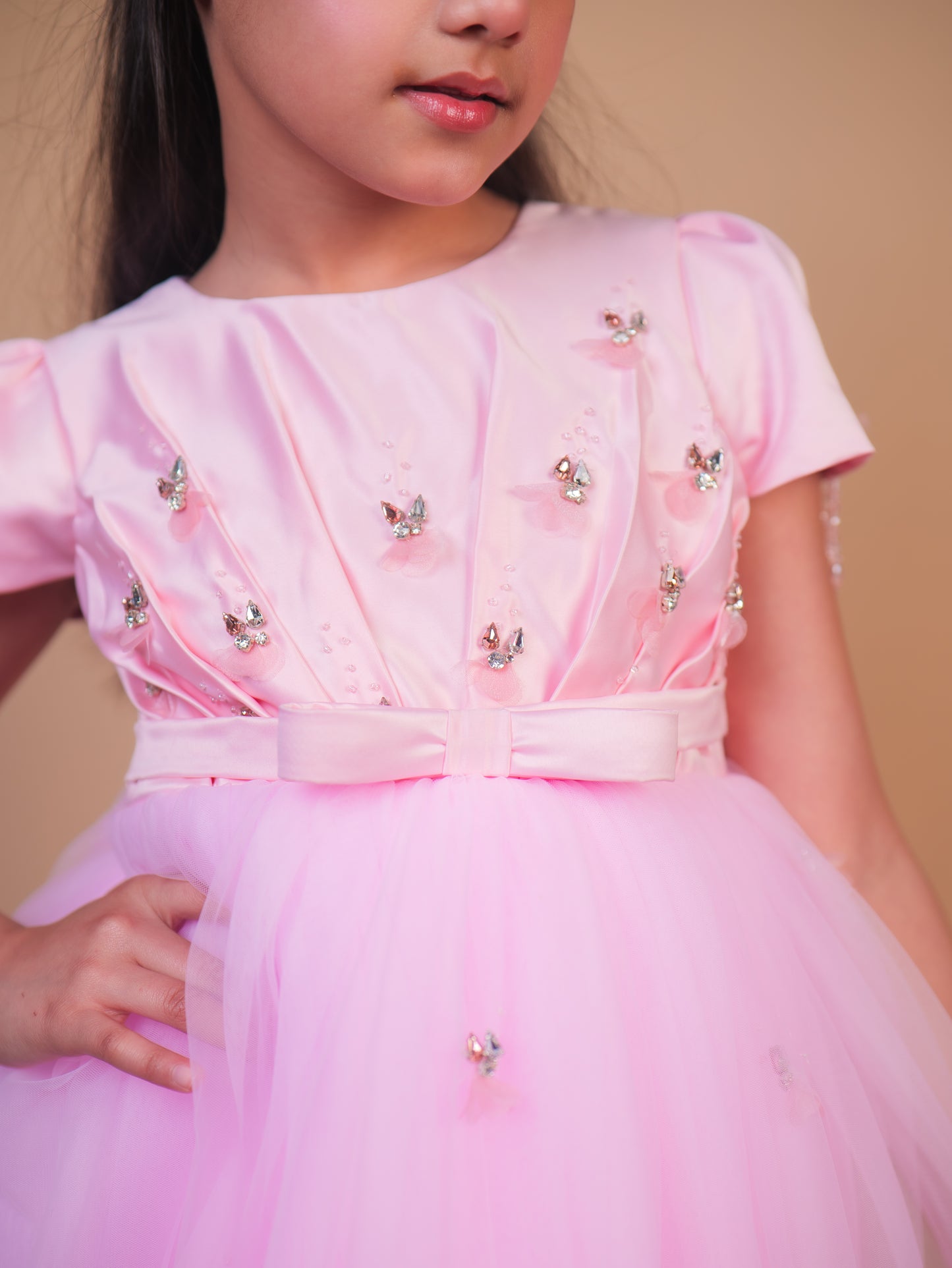 Pink Butterfly Embellished Party Gown