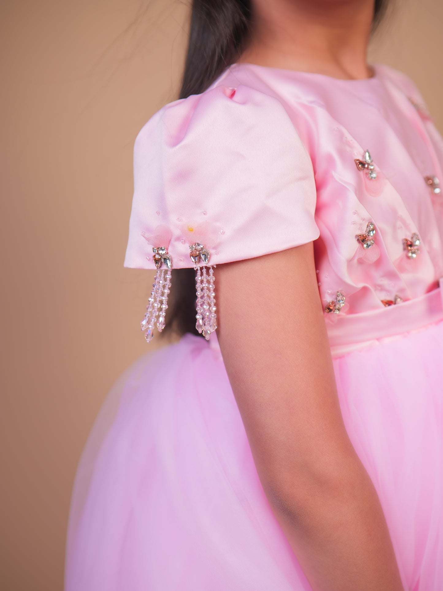 Pink Butterfly Embellished Party Gown