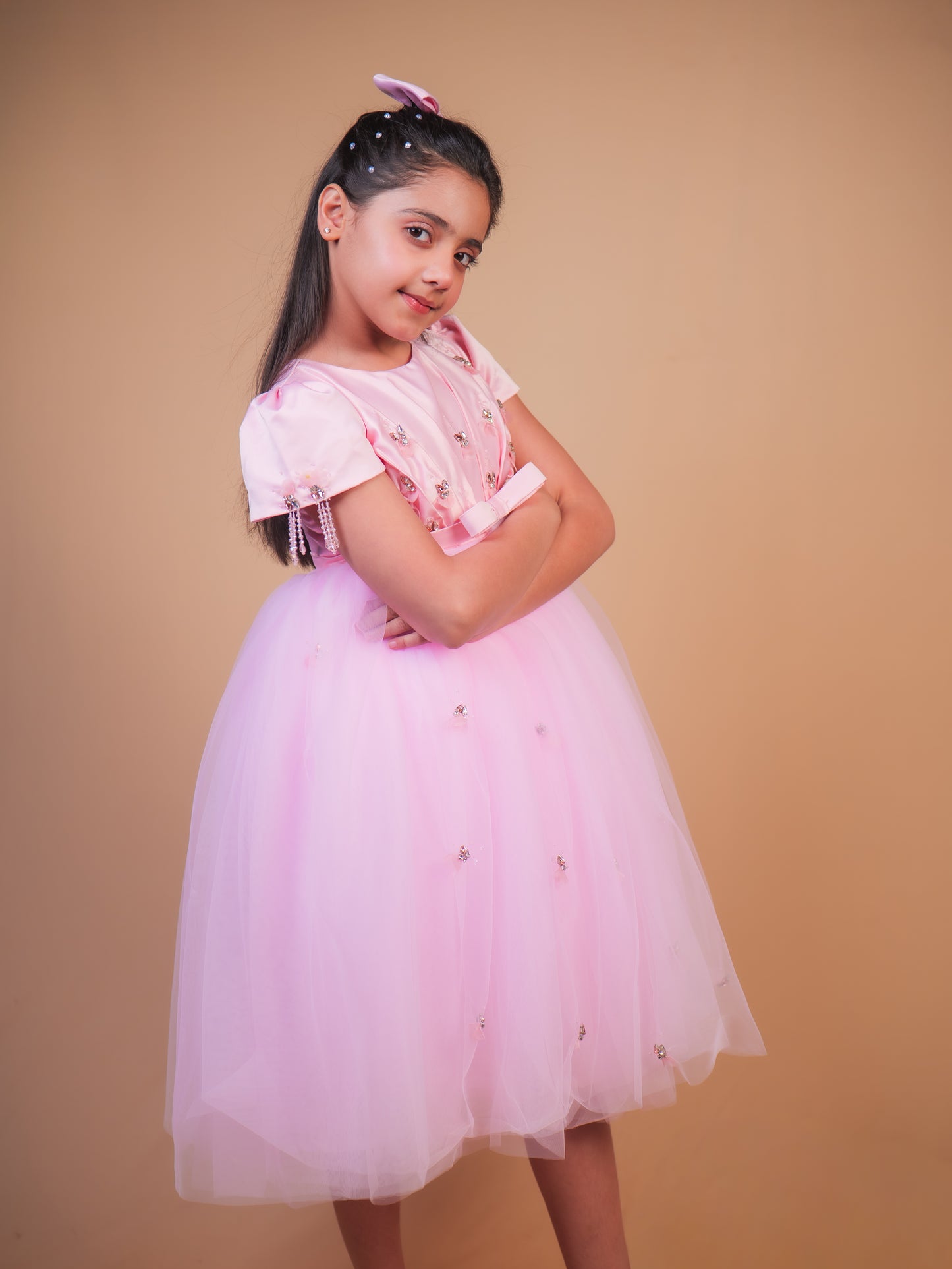 Pink Butterfly Embellished Party Gown