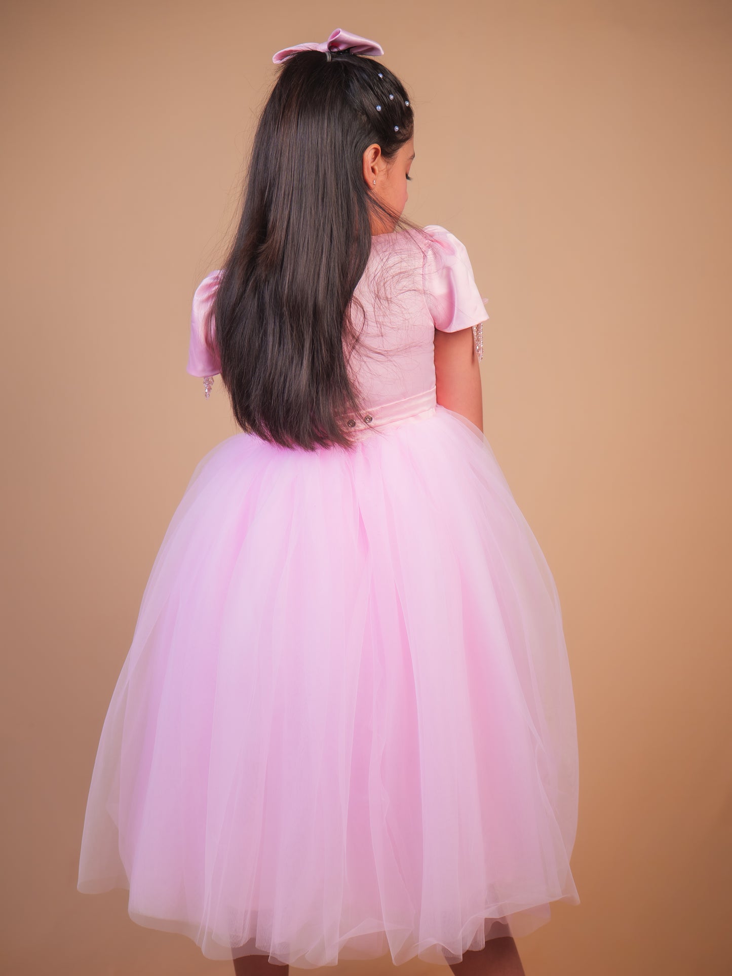 Pink Butterfly Embellished Party Gown
