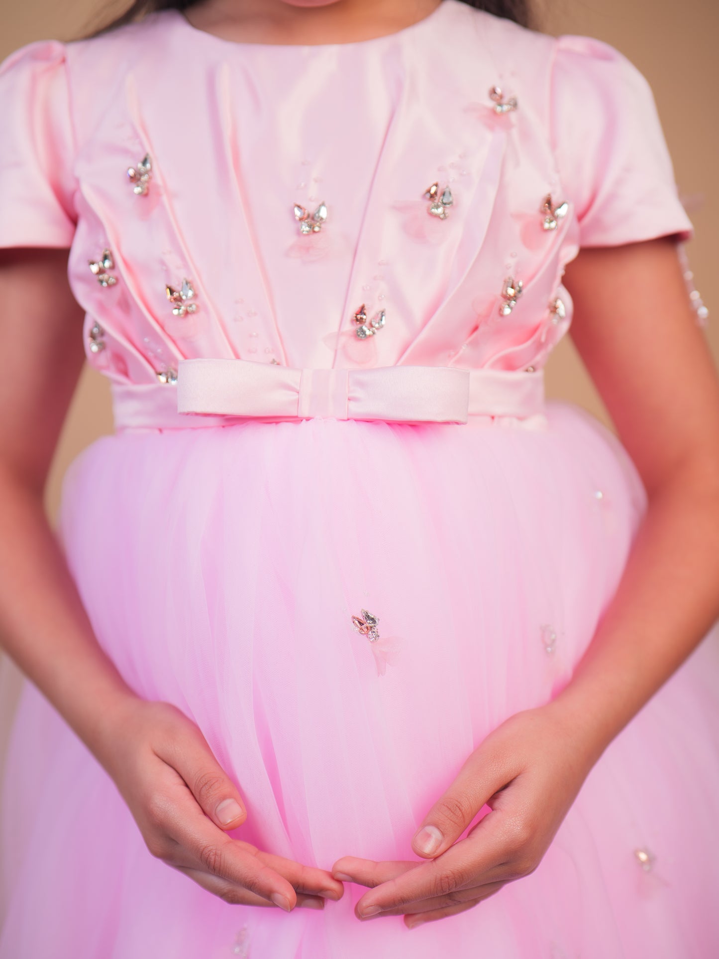 Pink Butterfly Embellished Party Gown