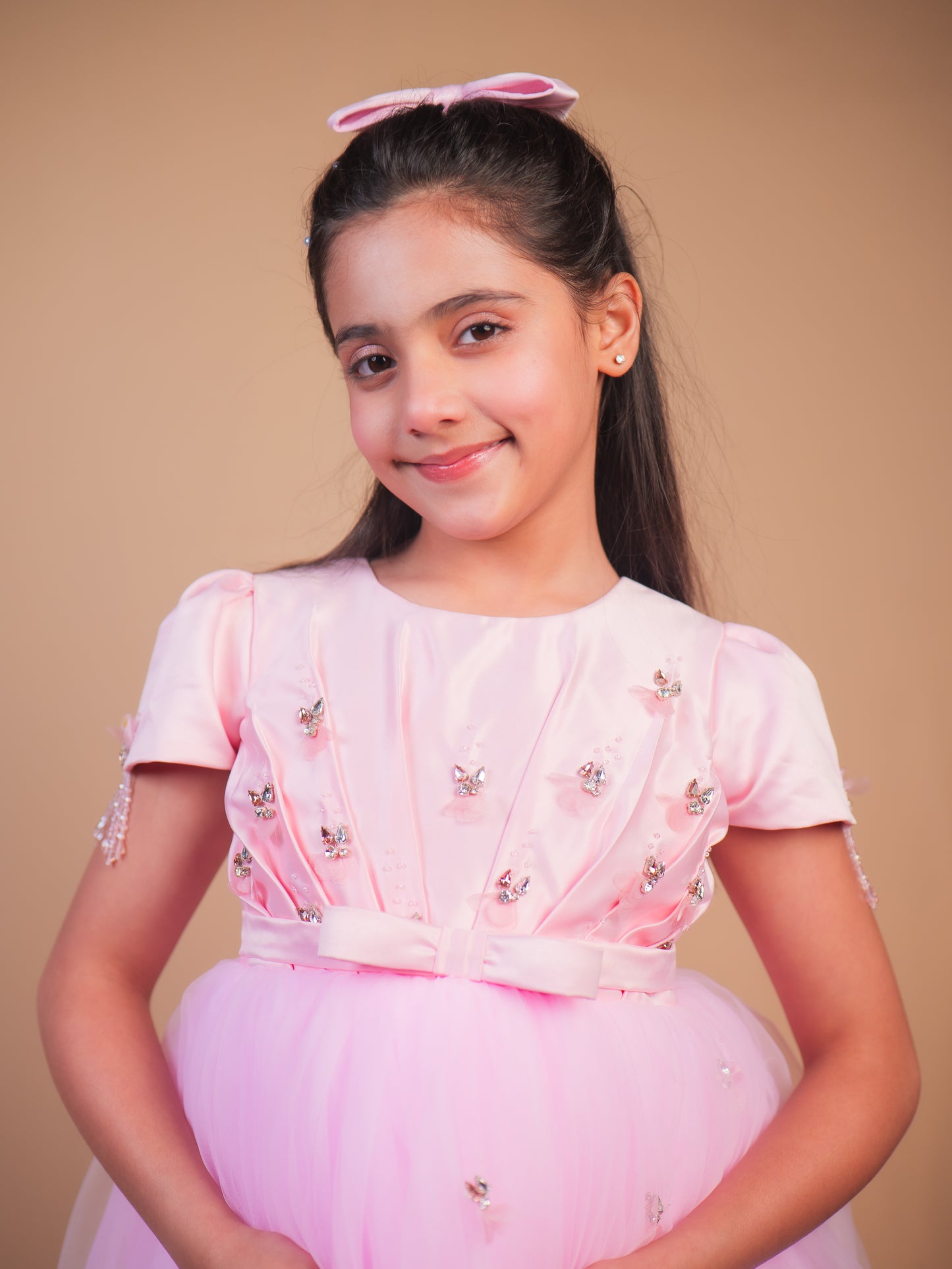 Pink Butterfly Embellished Party Gown