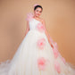 Off-White & Pink Floral Trail Ball Gown