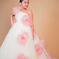 Off-White & Pink Floral Trail Ball Gown