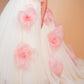 Off-White & Pink Floral Trail Ball Gown