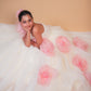 Off-White & Pink Floral Trail Ball Gown