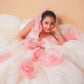 Off-White & Pink Floral Trail Ball Gown