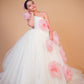 Off-White & Pink Floral Trail Ball Gown