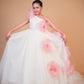 Off-White & Pink Floral Trail Ball Gown