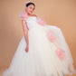 Off-White & Pink Floral Trail Ball Gown