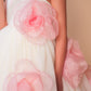 Off-White & Pink Floral Trail Ball Gown