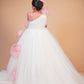 Off-White & Pink Floral Trail Ball Gown
