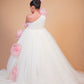Off-White & Pink Floral Trail Ball Gown