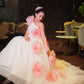Off-White & Pink Floral Trail Ball Gown