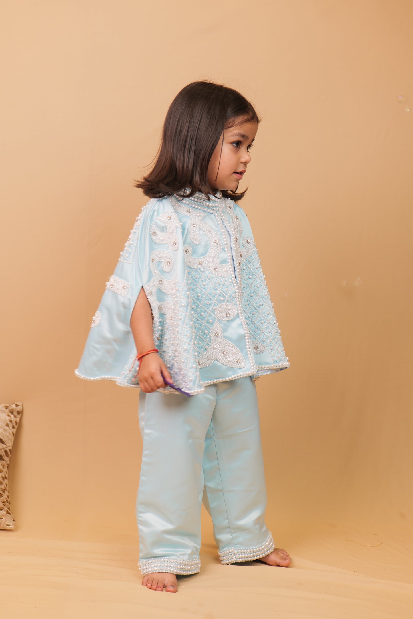 Anne Blue Pearl Embroidered Indo-Western 3-Piece Co-ord Set