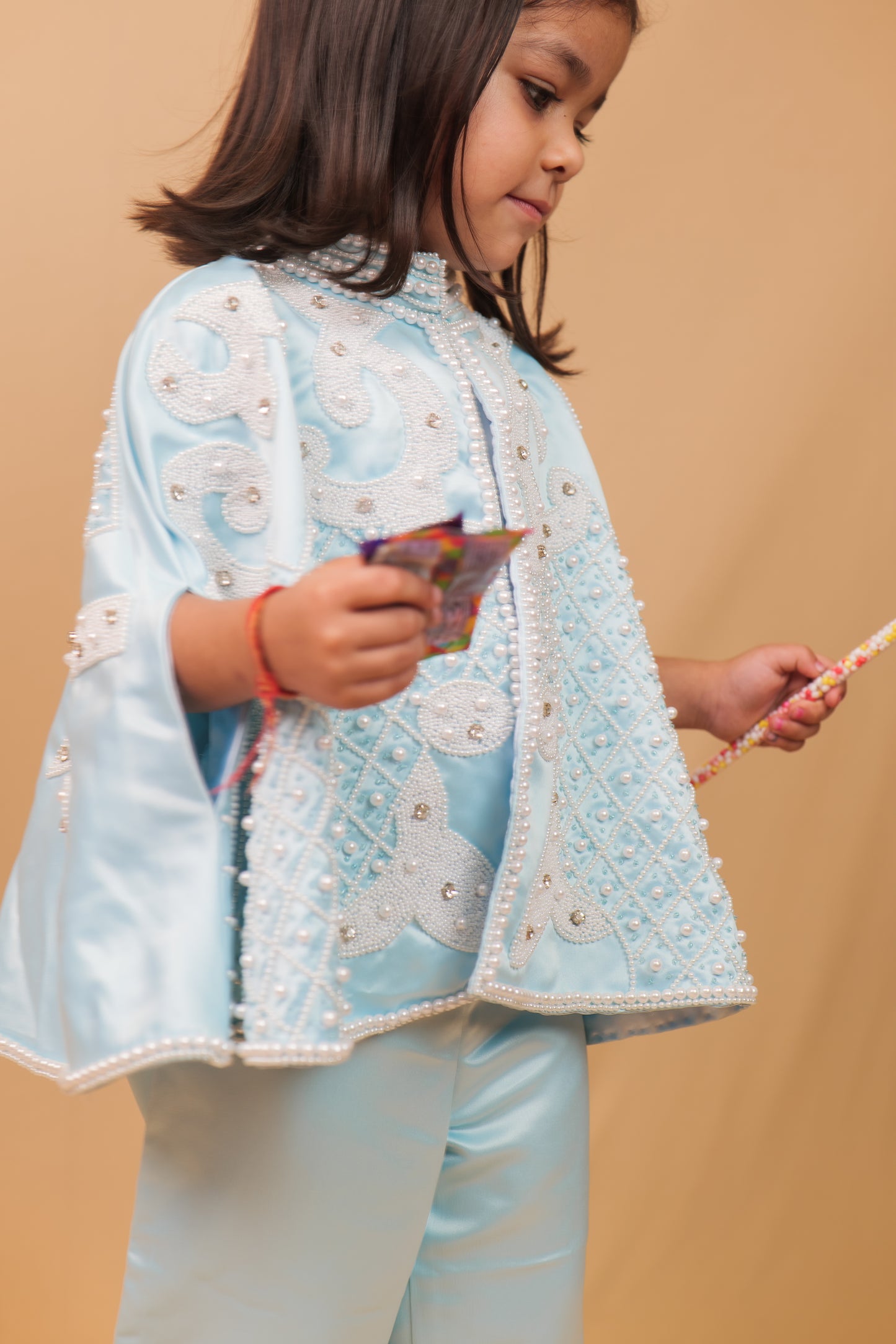 Anne Blue Pearl Embroidered Indo-Western 3-Piece Co-ord Set