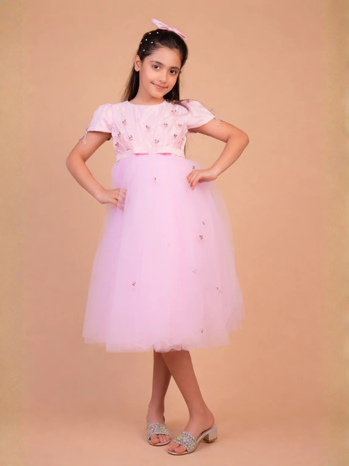 Pink Butterfly Embellished Party Gown